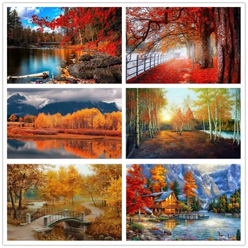 

Diamond Embroidery Autumn Forest Scenery Diamond Painting Full Square Landscape Rhinestones Pictures Cross Stitch Mosaic House