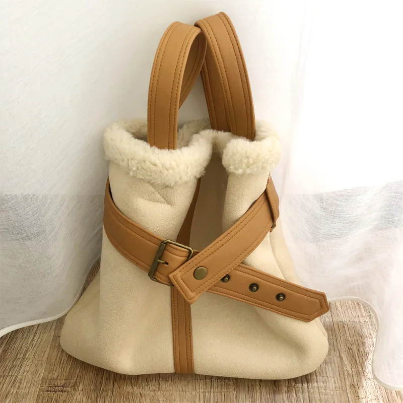 

Environmental Artificial Fur Women Shoulder Bags Bucket Drop Shipping Luxury Handbags Designer Fashion Ins Fur Warm