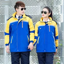 Мужская и Женская рабочая одежда размера плюс, теплая Толстая куртка, пальто, авто ремонтники, механическая мастерская, зимнее пальто с капюшоном контрастного цвета, верхняя одежда