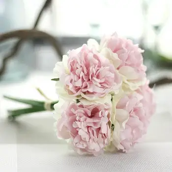 Christmas Peony Pink Silk Peony Artificial Flowers Bouquet 5 Big Head and 4 Bud Cheap Fake Flowers for Home Wedding Decoration