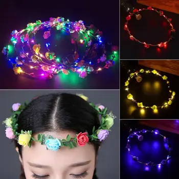 

Women Christmas Headband 6 Colors With LED Lights Flower Hair Wreath Wedding Party Home Garden Christmas Accessories