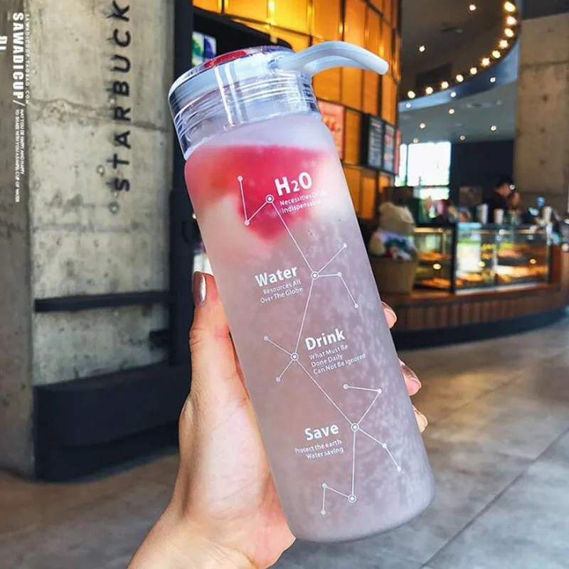 Dozzlor 1 шт Матовые прозрачные Пластик бутылка для воды с широким горлышком спорт, бутылки для питья с ручкой ремень для езды на велосипеде, для кемпинга