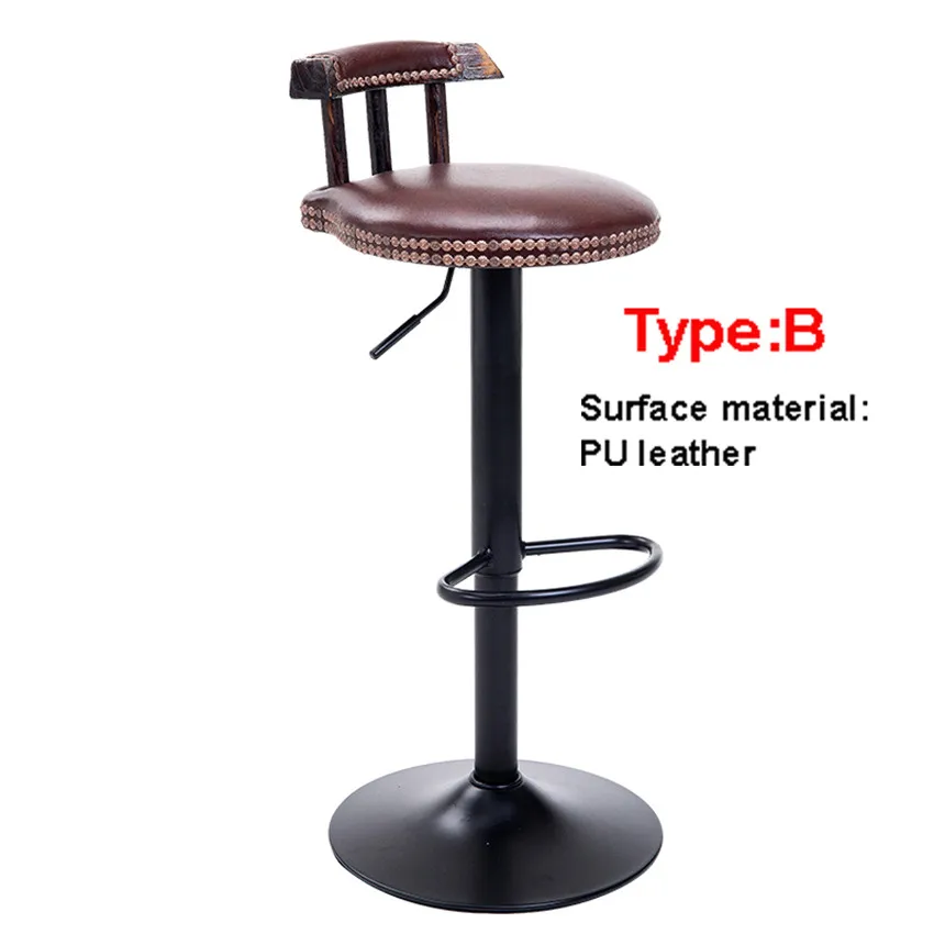 B Type WineRed Ретро подъемный поворотный барный стул на стойке вращающийся 60-80 см регулируемый по высоте барный стул из искусственной кожи мягкая подушка высокий табурет - Цвет: B Type WineRed