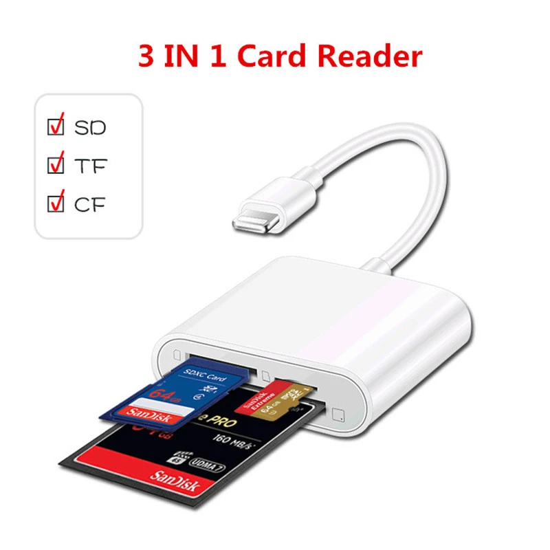 3 In1 Otg Card Reader Lightning To Tf Card Sd Card Cf Card Reader Adapter For X 8 7 Ipad - Memory Card Readers Adapters - AliExpress