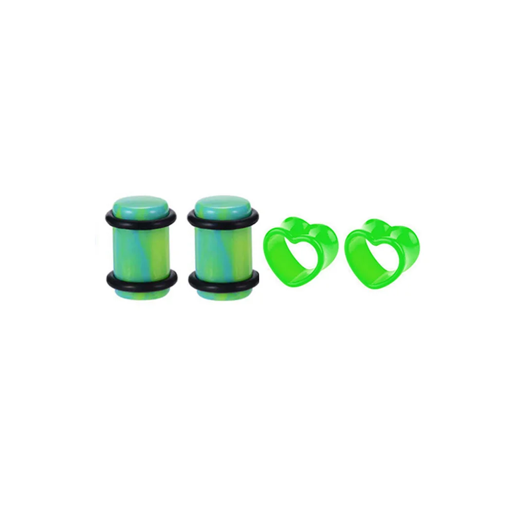 Green 2 пары, пирсинг для ушей, сердце, акриловые, телесные, для ушей, носилки, тоннели и пробки, расширитель, серьги, ювелирные изделия для тела - Окраска металла: Green