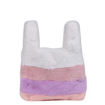 

Elegant Female Contrast color Tote bag 2019 Winter New Quality Soft Plush Women's Designer Handbag High capacity Shoulder Bags