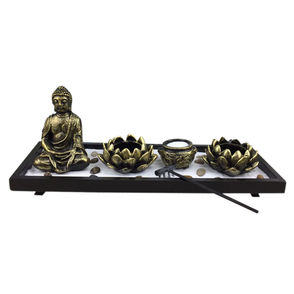 Japanese Zen Garden Sand Tray Buddist Buddhism Stone Pebbles Rake Meditation Oranament - Fengshui Decor