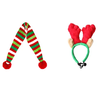 

1 Set Pet Outfits Decorative Creative Christmas Adorable Comfrotable Hair Hoop Scarf Outfits Costumes For Cats Pets Dogs