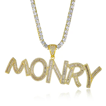 

Custom Name Baguette Letters Iced Out Chain Pendants Necklaces Men's Charms Zircon Hip Hop Jewelry With Gold Silver Tennis Chain