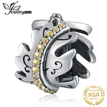 JewelryPalace современный книги по искусству деко желтый фианит лист Шарм бисера Fit браслет 925 пробы серебро Лидер продаж для женщин