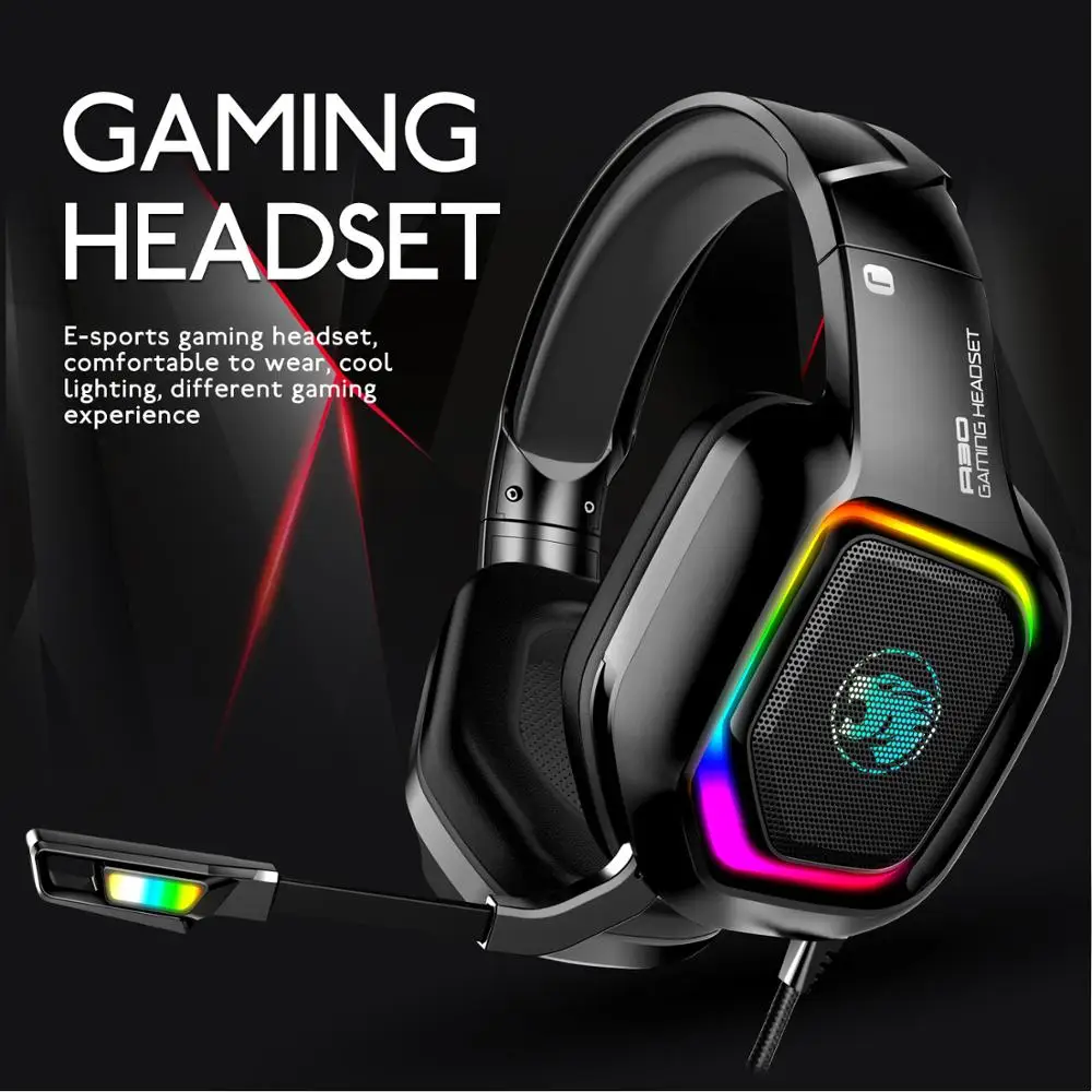 DDJ Gaming Headphones Noise Reduction Headsets With Microphone RGB Light Stereo 7 1 Surround Sound For PC Tablet Laptop PS4