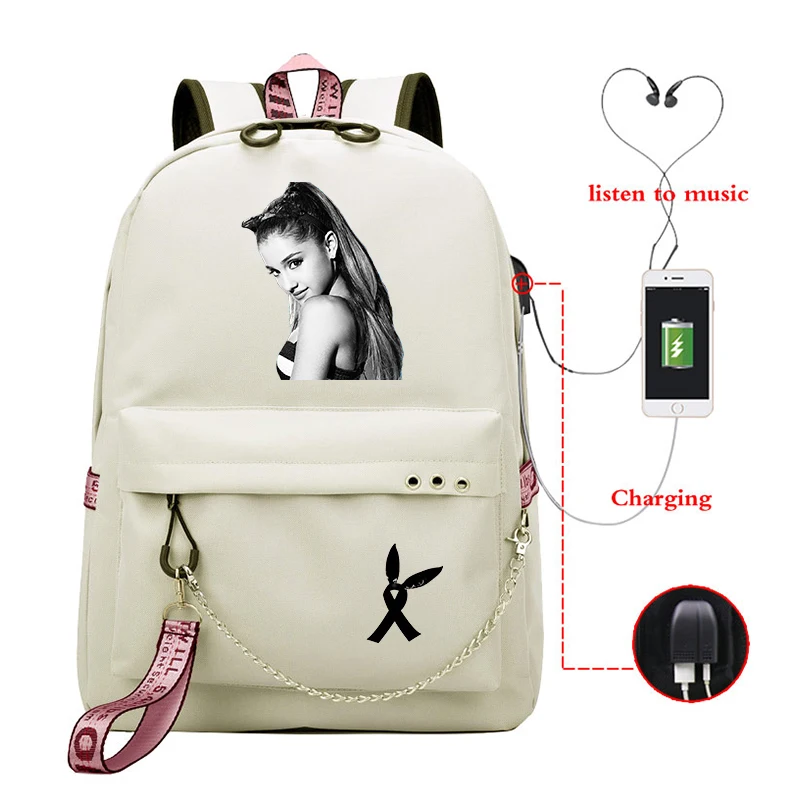 Ariana Grande Thank U, рюкзак через плечо для девочек, Usb кабель, женская школьная сумка, рюкзак для путешествий, Подростковый рюкзак, повседневный рюкзак, Mochila - Цвет: 810-ff-11-19-13