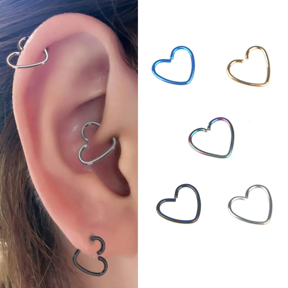 

2pcs Surgical Steel Body Jewelry Daith Heart Ear Stud Cartilage Tragus Piercing Hoop Lip Nose Rings Trendy Women Punk Jewelry