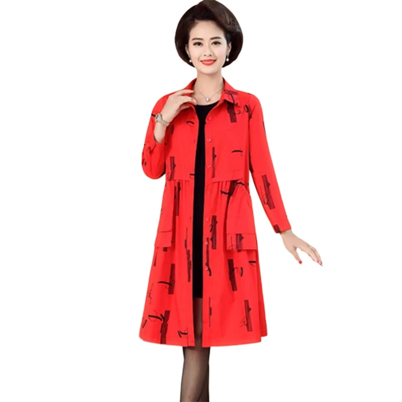 Autumn Winter Cardigan Overcoat Women Quality Thin Windproof Windbreaker Coats Plus size Womens Loose Long Trench Coats 5XL 1134 - Цвет: Red