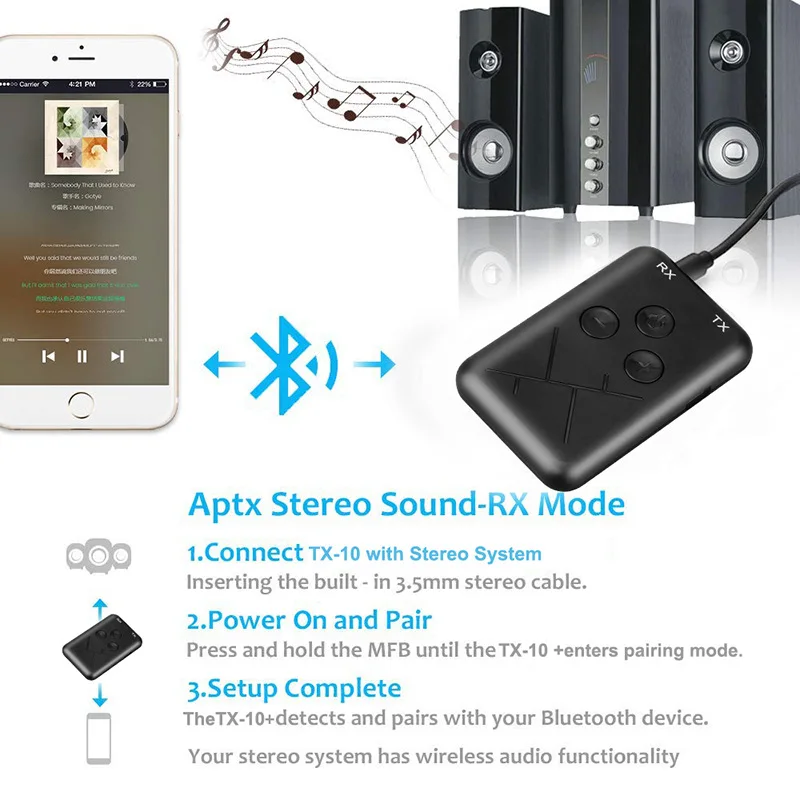2в1 беспроводной приемник Bluetooth 4,2 адаптер стерео аудио передатчик музыка MP3 TX RX адаптер для ТВ автомобиля динамик компьютера