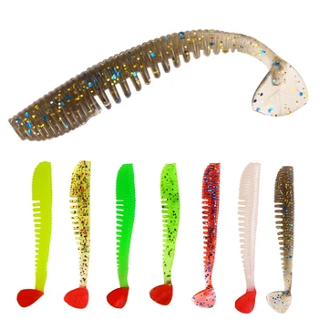 

10pcs T Tail Soft Silicone Rubber Bait 8cm / 2.5g Threaded Fishing Lure Bait Outdoor Soft Worm Carp Artificial Fishing Bait