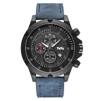 

Classic Luxury Sport Watch For Men Waterproof Quartz Wrist Watch Vintage Suede Leather Watch Band Calendar Blue Business Watch