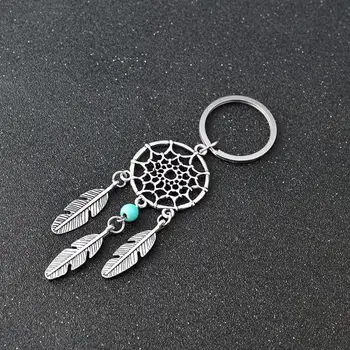 

Dream Catcher Pink Bead Charms Keychain Feathers Tassels Key Chain Keyring Car Bag Keychains Women Friends Pendant Jewelry Gift