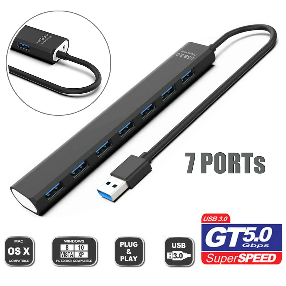 Multi USB 3 0 Hub 7-портовый высокоскоростной 5 Гбит/с тонкий компактный