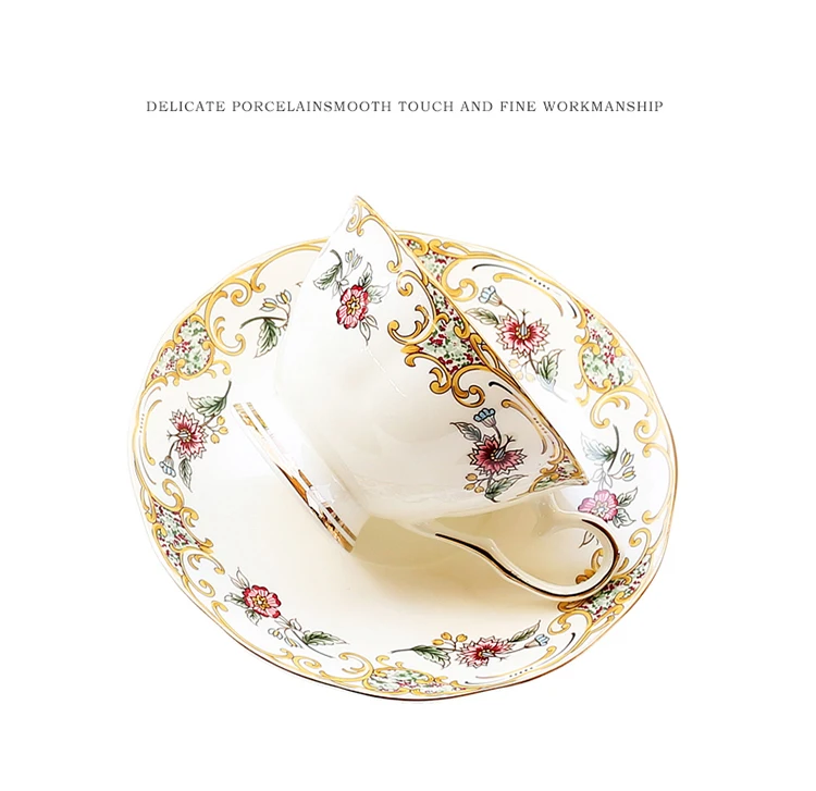 Ceramic Coffee Cups Set European Small Luxury Bone china Afternoon Tea set Flower Tea Cup & Saucer Household Kitchen accessories