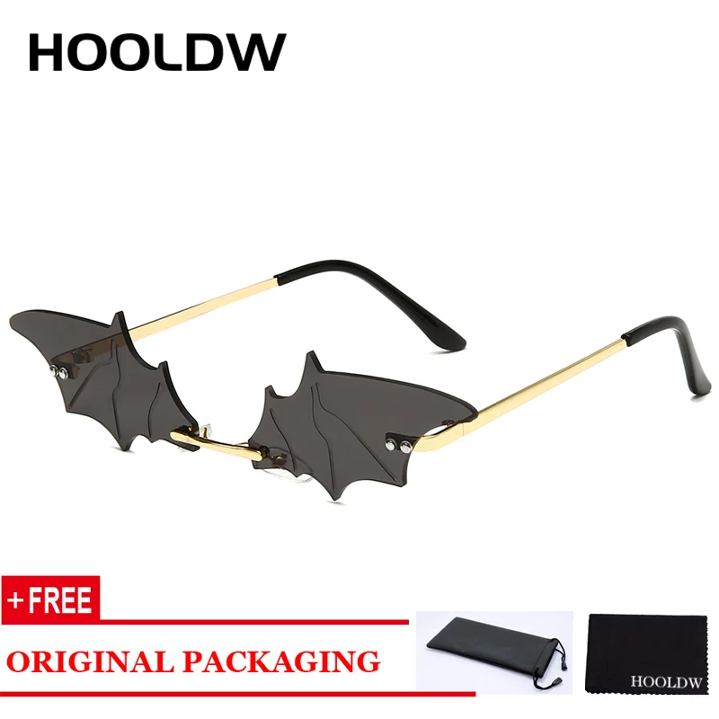 FashionBatSunglassesWomenMenLuxuryBrandVintageRimlessCatEye