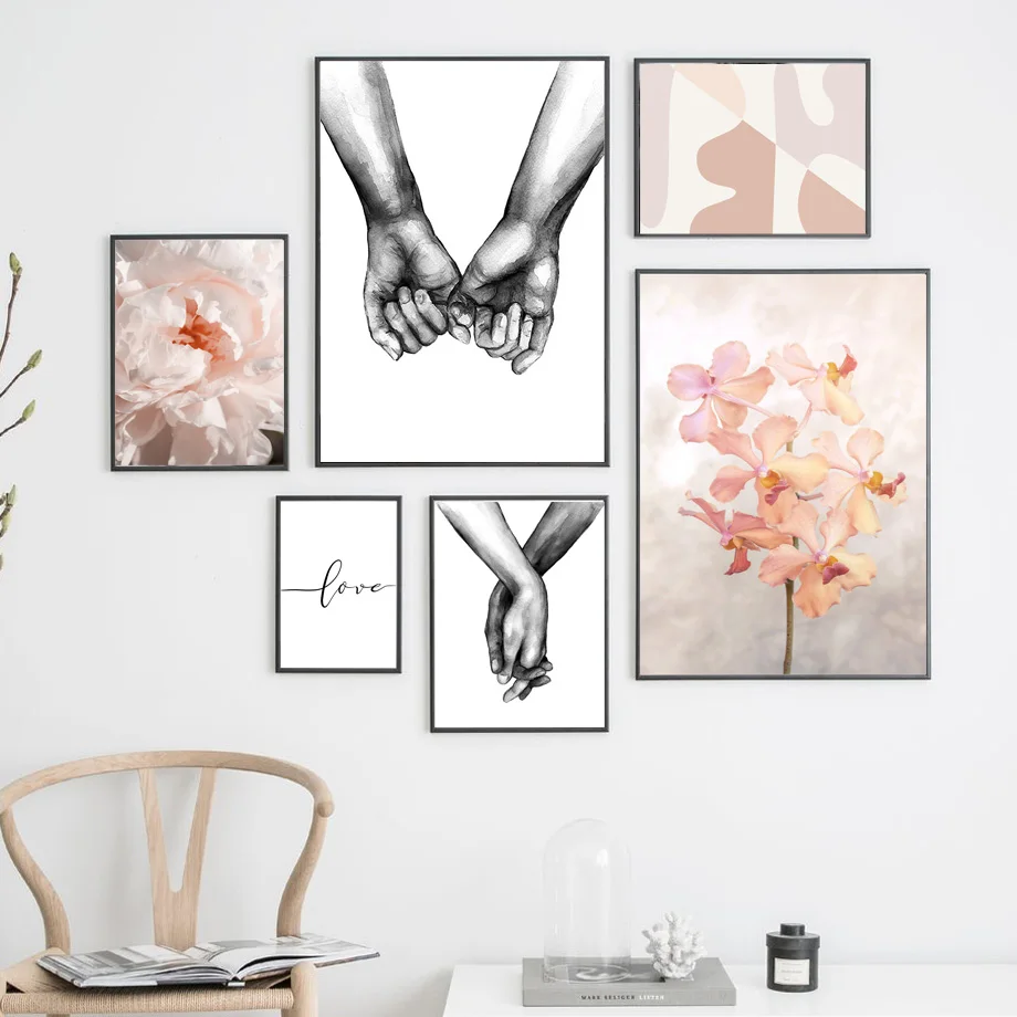 Arte de pared en lienzo, pintura de peonía rosa, Vanda, flores, amor a  mano, carteles nórdicos e impresiones, imágenes, decoración moderna  minimalista para el hogar|Pintura y caligrafía| - AliExpress