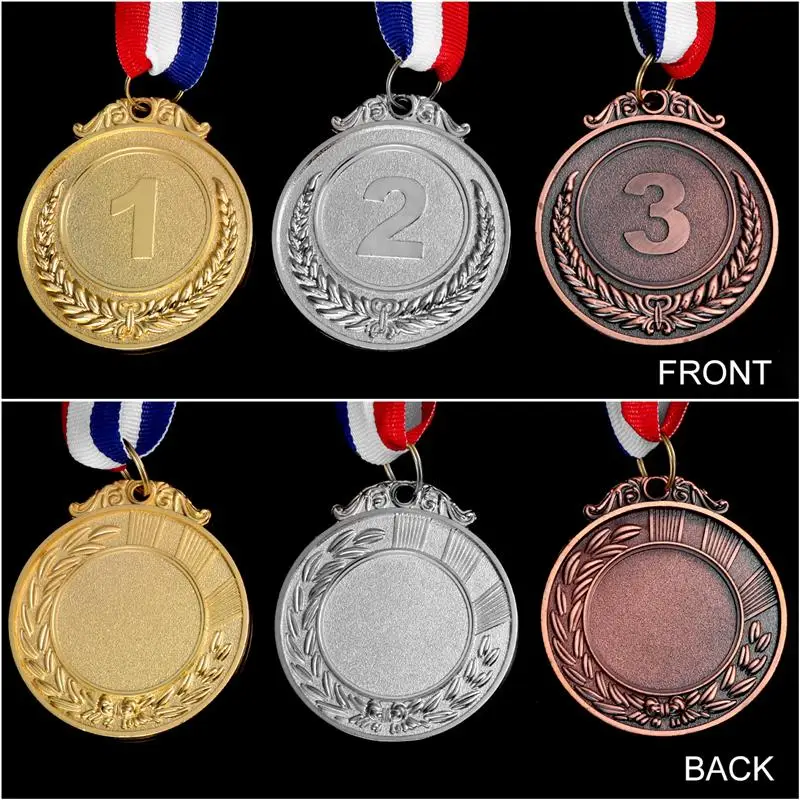 3 шт. металлические наградные медали с лентой для шеи Золото Серебро Бронза Олимпийский Стиль для спортивных учёных или любого соревнования диаметр