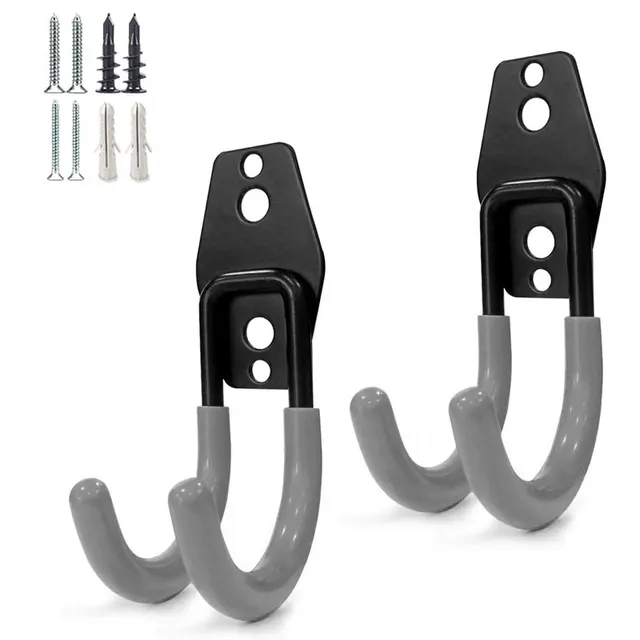 2 Pack Garage Hooks Heavy Duty Steel Storage Hangers for Garage Wall Mount Anti-Slip Utility Hooks for Bike Garden Tools Ladders Grey Small J