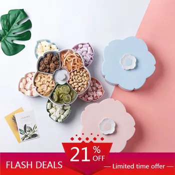 

Petal-Shape Rotating Candy Storage Box Shaped Dried Fruit Plate Nuts Snack Dessert Dish Container Phone Holder Kitchen Organizer
