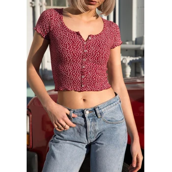 

Women Short Sleeved Button Through Floral Print Top