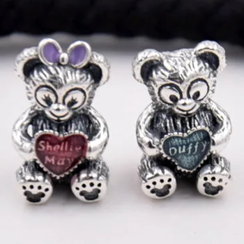 

Original Vintage Cute Enamel Cartoon Bear Lovers Beads Fit 925 Sterling Silver Bead Charm Women Pandora Bracelet DIY Jewelry