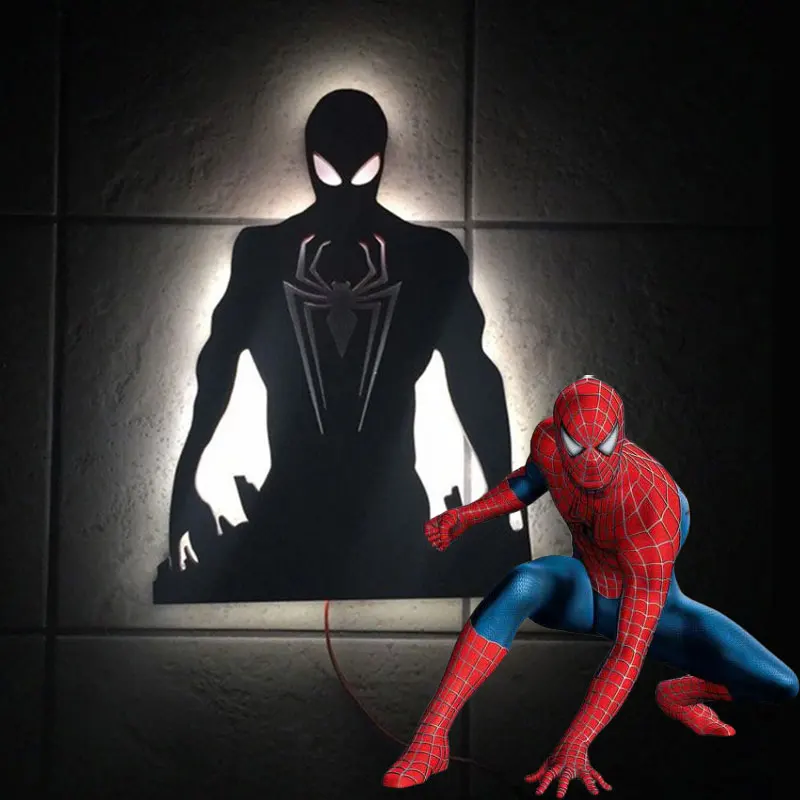 

Creative Spiderman Figure Children Decorative Wall Lamp for Home Decoration USB Battery Power LED Bedside Wall Lamp for Bedroom