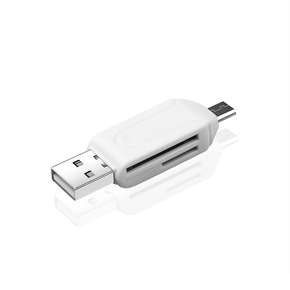 USB адаптер 2в1 USB OTG кардридер Универсальный Micro USB OTG TF/SD кардридер для телефона удлинитель-переходник Micro USB OTG адаптер - Цвет: Белый