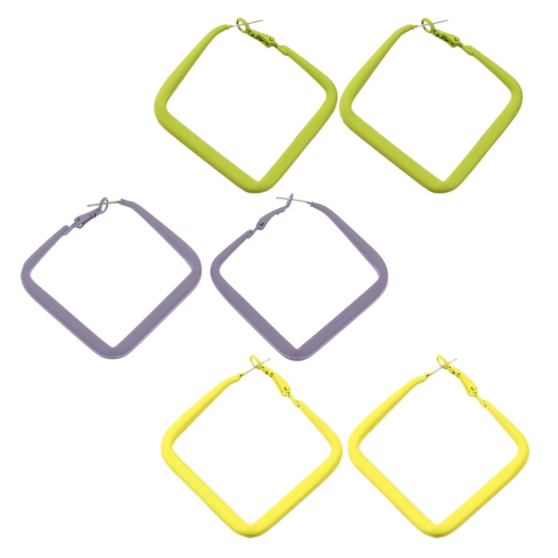 Fashion street shooting geometric accessories personality alloy paint candy color diamond earrings women