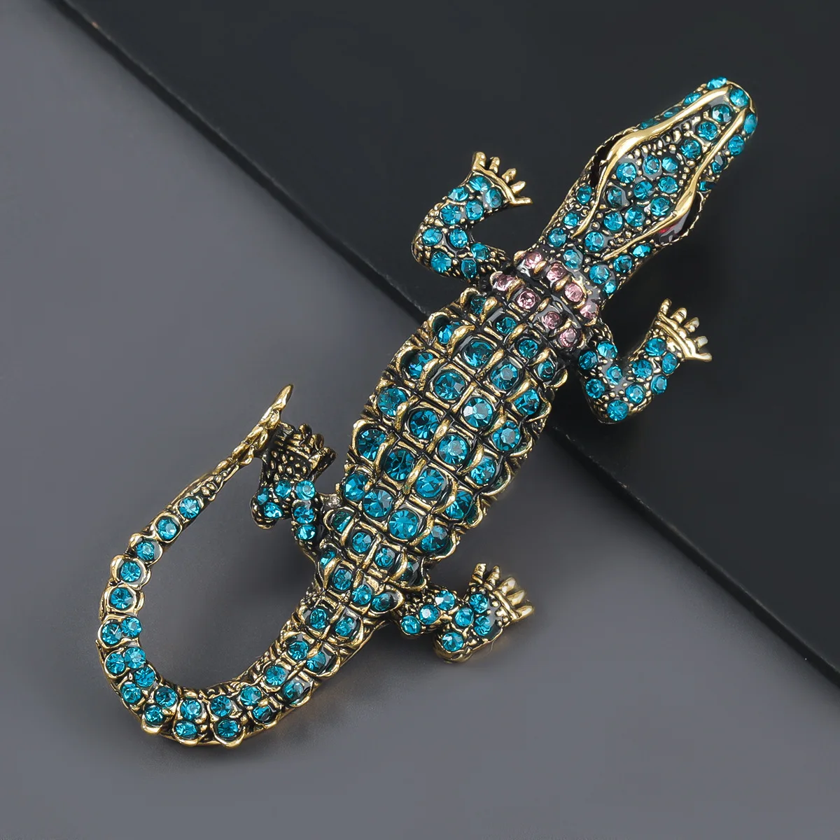 Fashion Women Pin Full Rhinestone Crocodile Animal Brooch Pins Accessories Gift