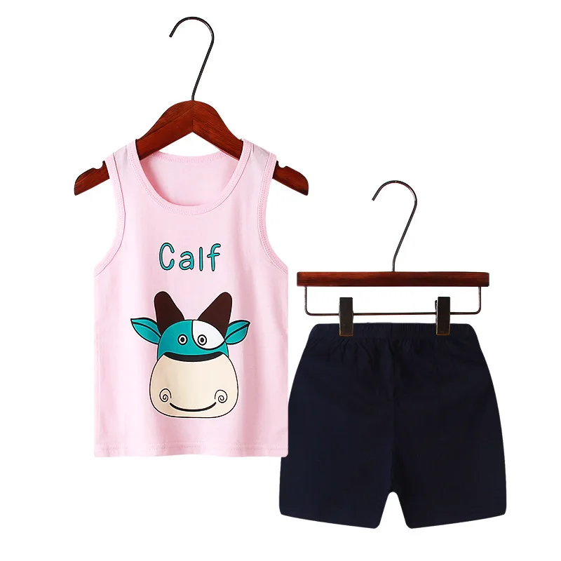 1-10 Yrs Kids Boys Clothing Sets Summer Outfits Cartoon Print Sleeveless O-Neck Cute Tank Tops with Shorts Baby Girls Pajama Set Clothing Sets luxury Clothing Sets