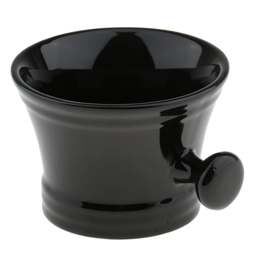 Мужская керамическая мыльница для бритья с ручкой, высококачественная черная чаша для крема для бритья, инструмент для влажного бритья, парикмахерская или для домашнего использования