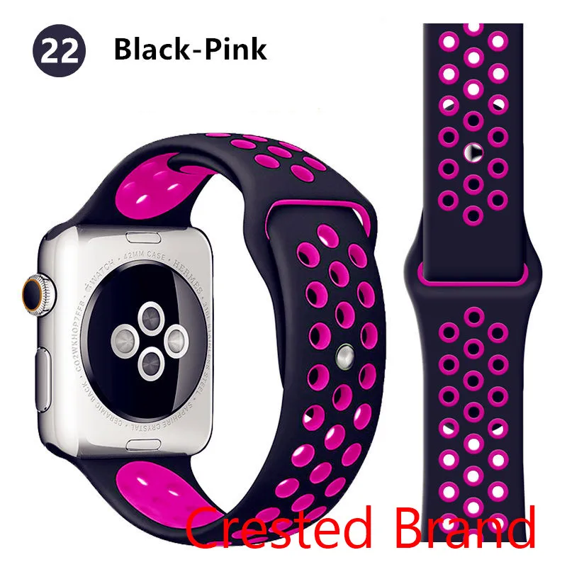 black pink 22 Силиконовый ремешок для Apple watch band 44 мм/40 мм iWatch band 42 мм/38 мм дышащий спортивный ремешок для часов Браслет Apple watch 5 4 3 2 1 - Цвет ремешка: black pink 22