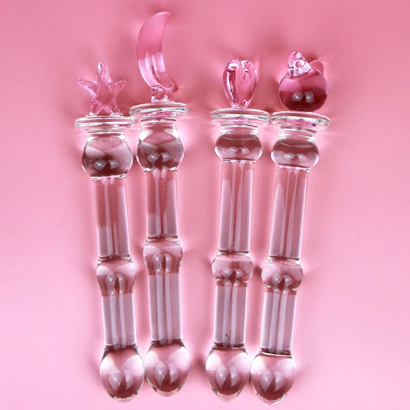 Anal Beads Pink Heart Butt Plug Glass Dildo Vaginal and Anal Stimulation Anal Plug Sex Toys for Women
