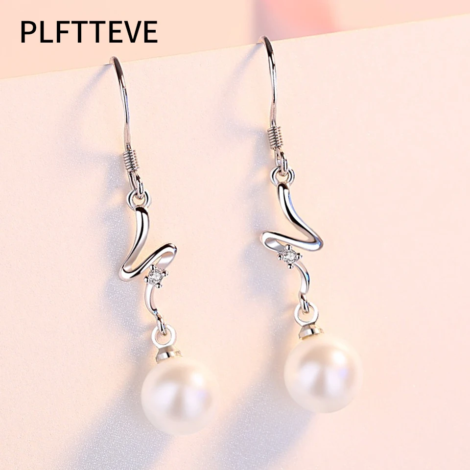 

Zircon Simulated Pearl Long Drop Earring For Women Silver Color Female Dangle Hanging Earring Fashion Wedding Ear Jewelry Brinco