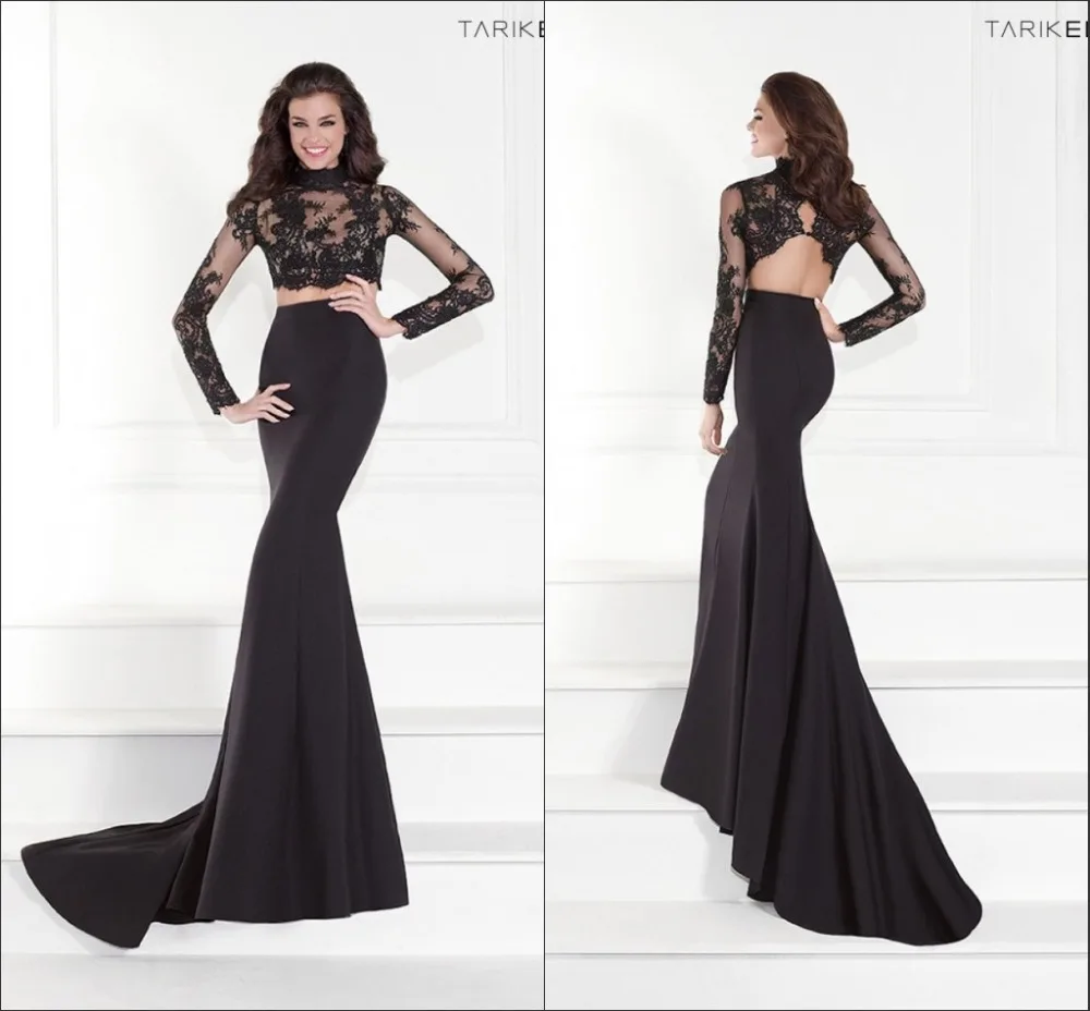 Vestido de festa longo кружева с длинным рукавом вечернее платье из двух частей комплект: укороченный топ и юбка платье на выпускной, платья для матери невесты