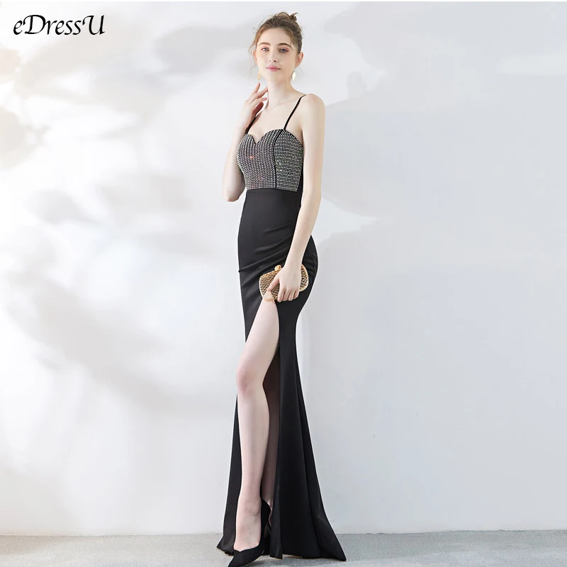 

Sexy Split Evening Party Dress Glitter Mermaid Vestido de Fiesta Sequins Elegant Long Dress Spaghetti Formal Prom Dress YN-16188