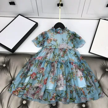 

New children's dress, girl's beautiful floral floral dress, girl's fashion sweet lotus sleeve dress