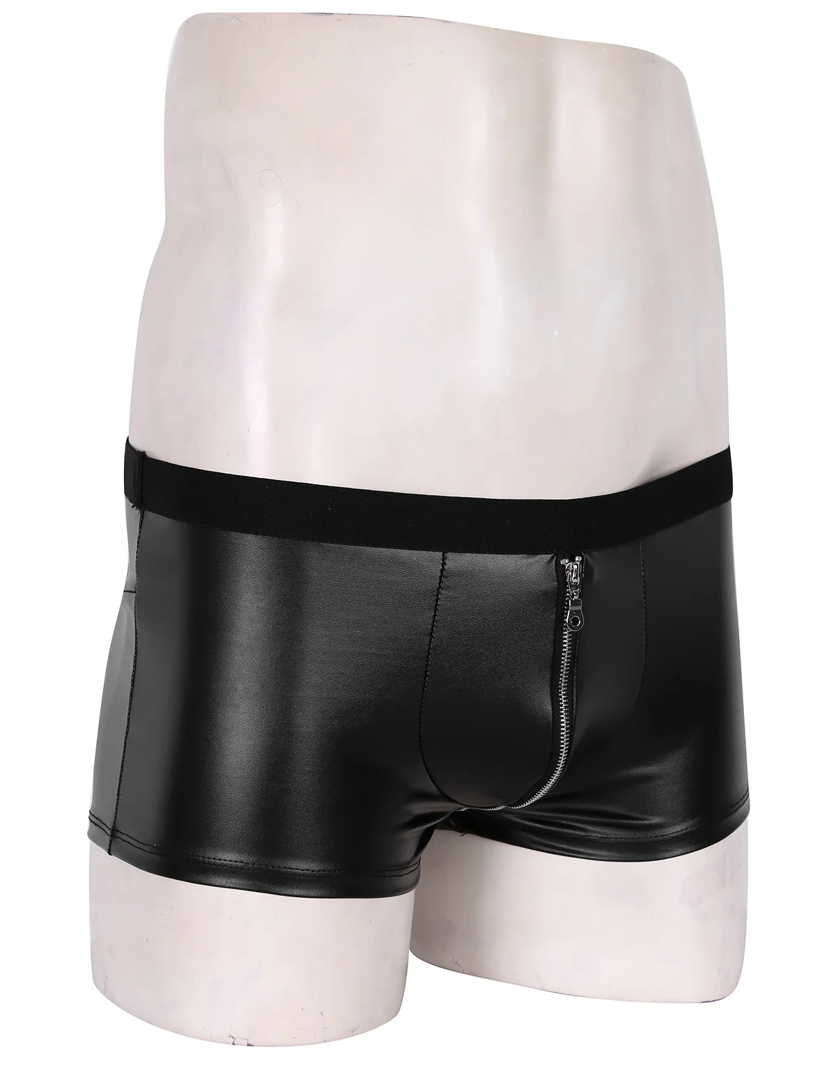 Mens Latex Hot Pants Boxer Shorts Underwear Sexy Lingerie Faux Leather Zip Jockstrap Bulge Pouch Gay Panties Clubwear Underpants sexy guy underwear