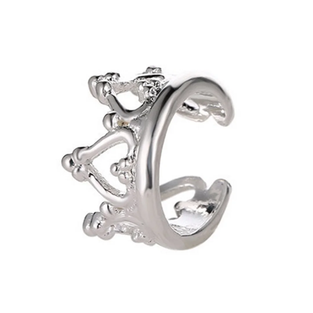 Trendy Princess Queen Crown Earring Clips No Pierced Ear Clips Alloy Heart Crown Helix Cartilage Clip-on Earring Cuff Earrings