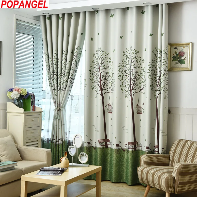 

Popangel High Quality Eco-Friendly Simple Tree Printed Living Room Blackout Curtains Polyester Customized Ready Made Drapes