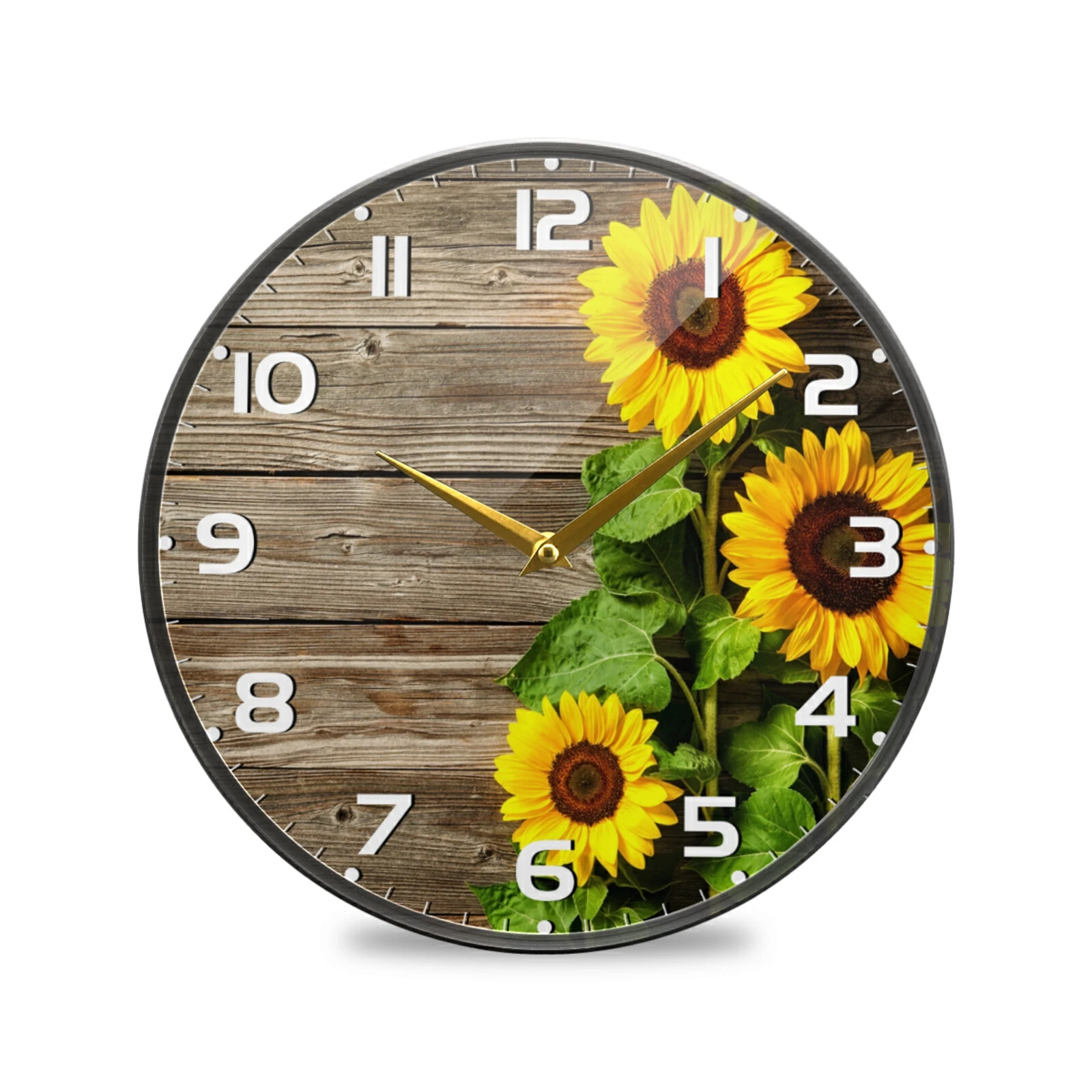 

Домашний декор, акриловые часы, Подсолнухи, деревянный принт, круглые Настенные часы, на батарейках, кварцевые бесшумные настенные часы, дек...