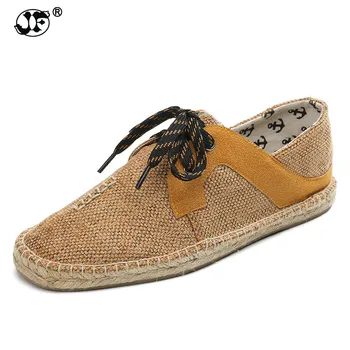 

Hemp Soft Men Casual Shoes Lace-Up Men Shoes Breathable Male Espadrille Fisherman Shoes Flats fgy