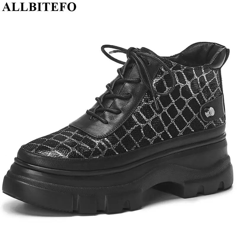 

ALLBITEFO cow genuine leather sheepskin flat heel shoes new leisure fashion girl boots hot sale Autumn Winter casual women boots