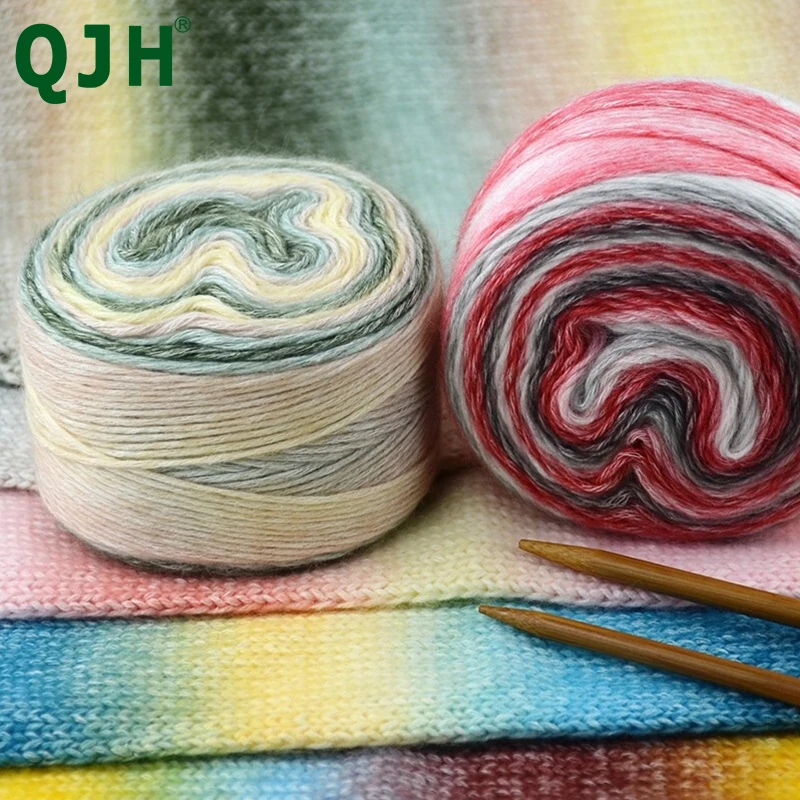 QJH Rainbow Soft Yarn 100% Wool Gradient Multi Color Yarn for Crocheting  Knit Total Length 50g/1.76oz x3 (180m/196yd x3) - AliExpress